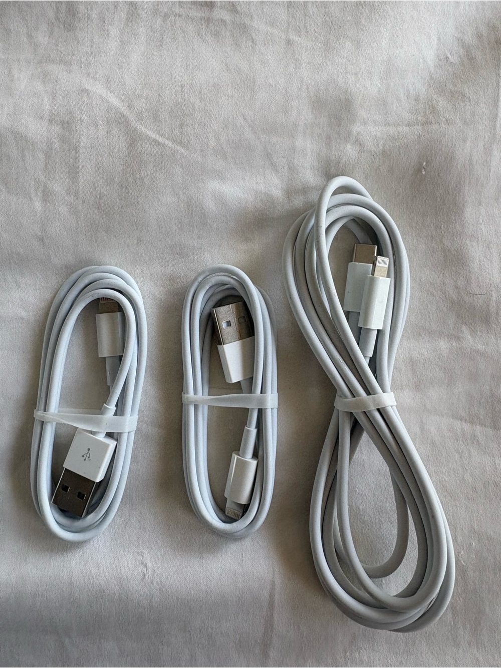 3 new White USB Charging Cables 2 standard one longer length